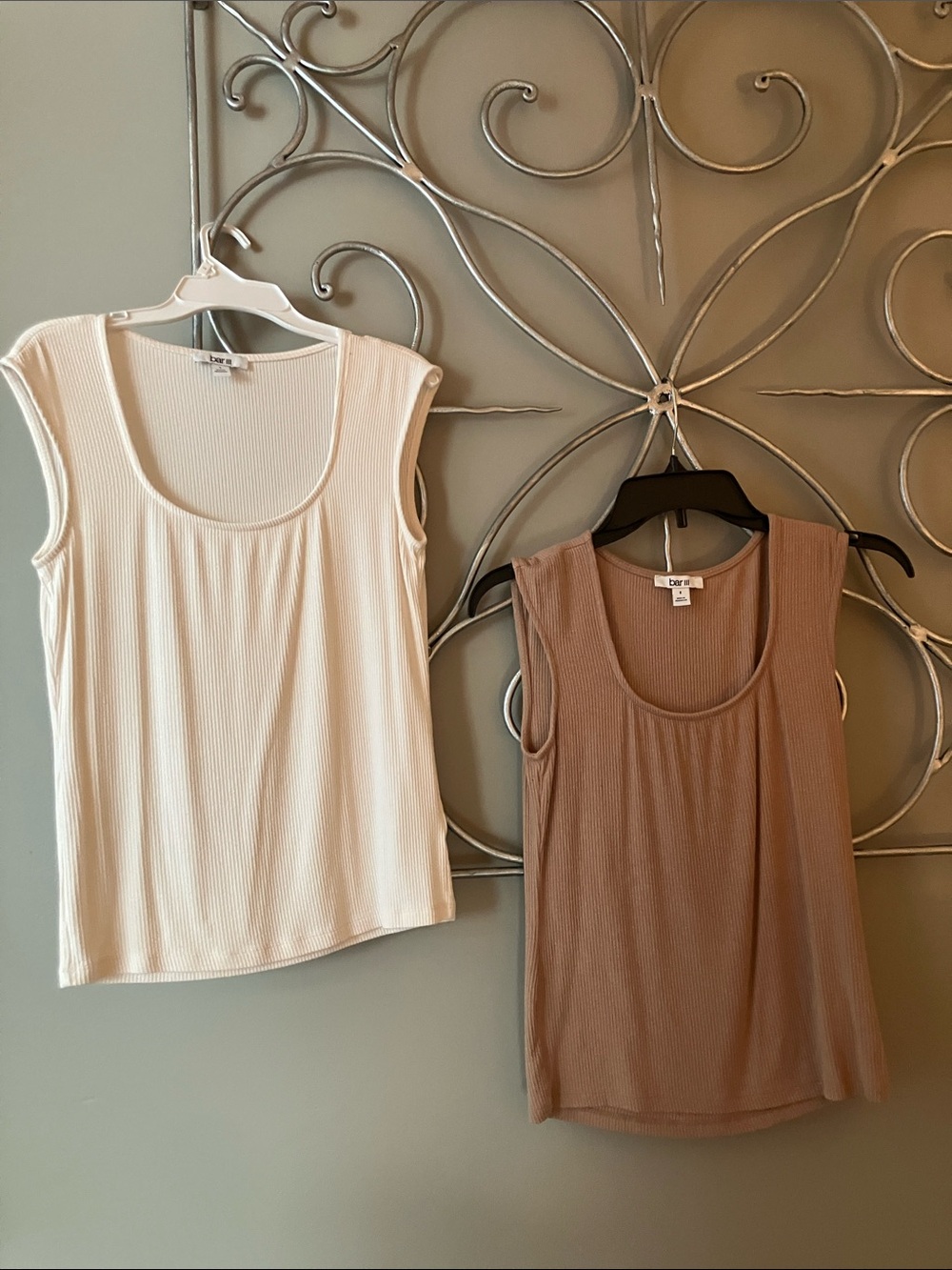 Two Bar III Ribbed Scoop Tank - Cream & Brown - price for both